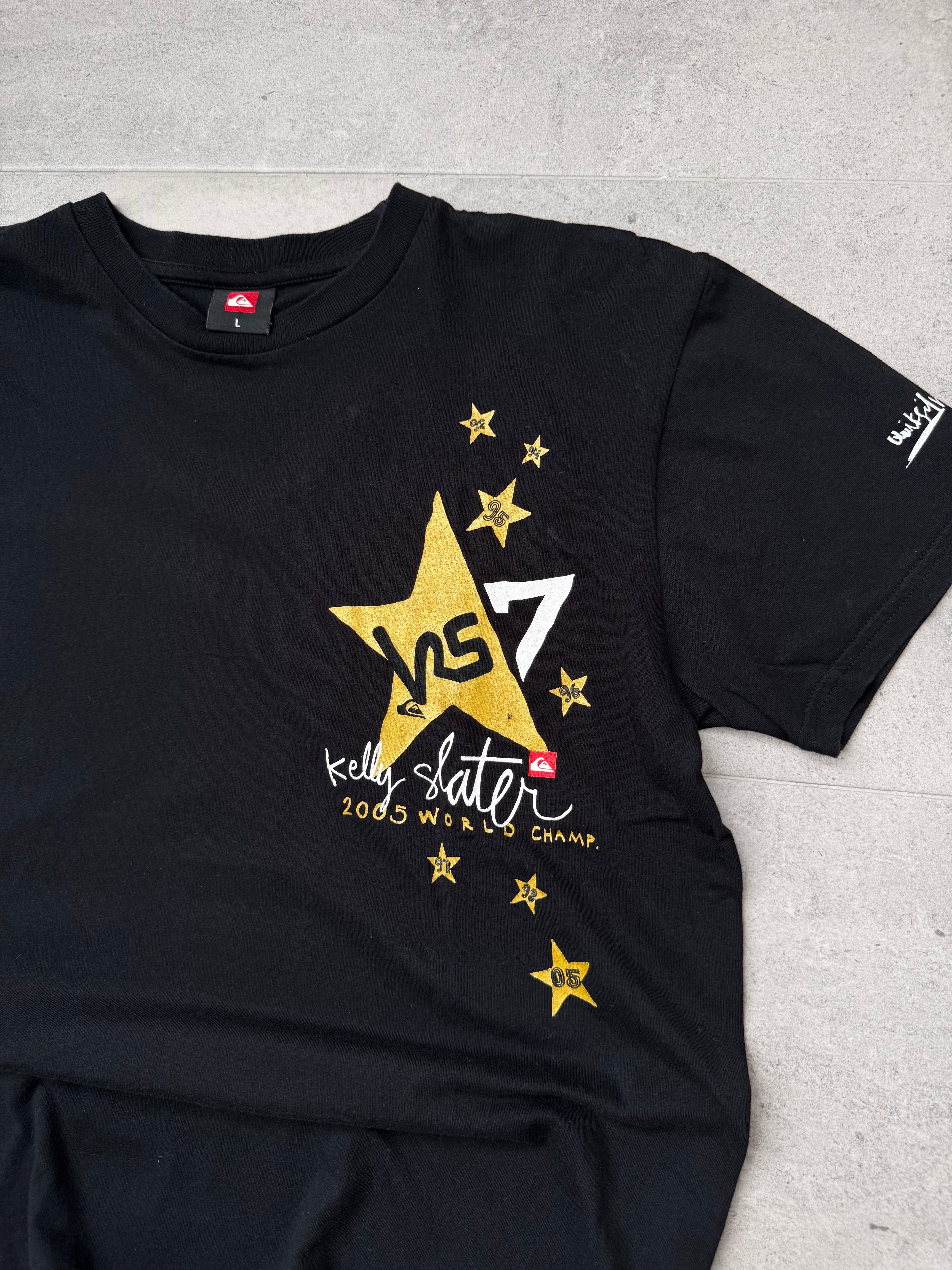 Vintage Y2K Quiksilver Kelly Slater 7x World Champion T-shirt, back view
