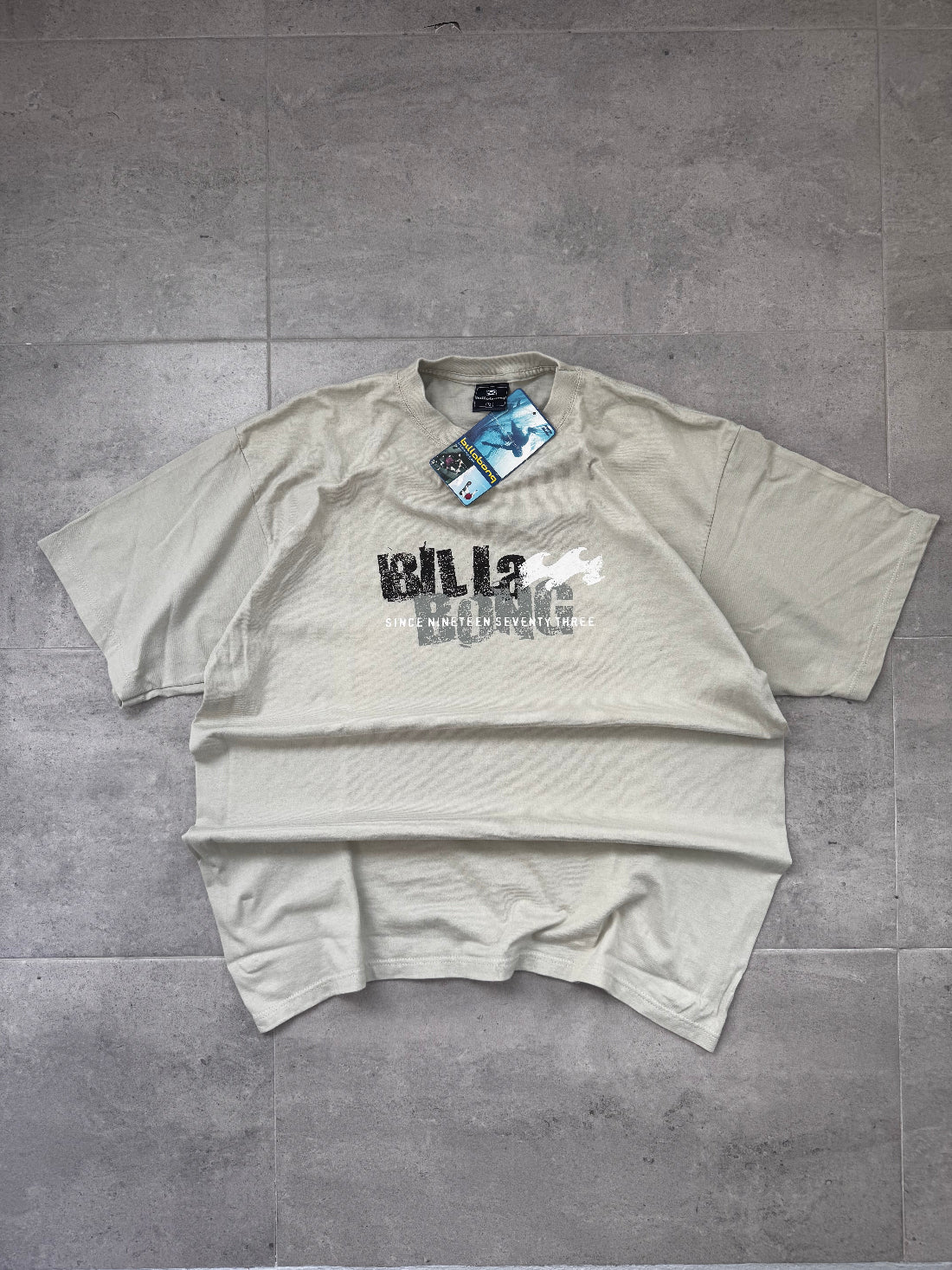 90s Billabong vintage T-shirt in cream, size M, deadstock surf tee - front view