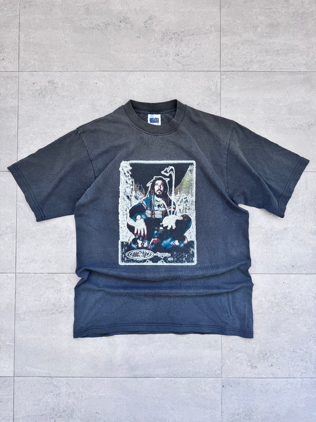 Vintage 90s Gotcha surf t-shirt, faded grey, size L - front