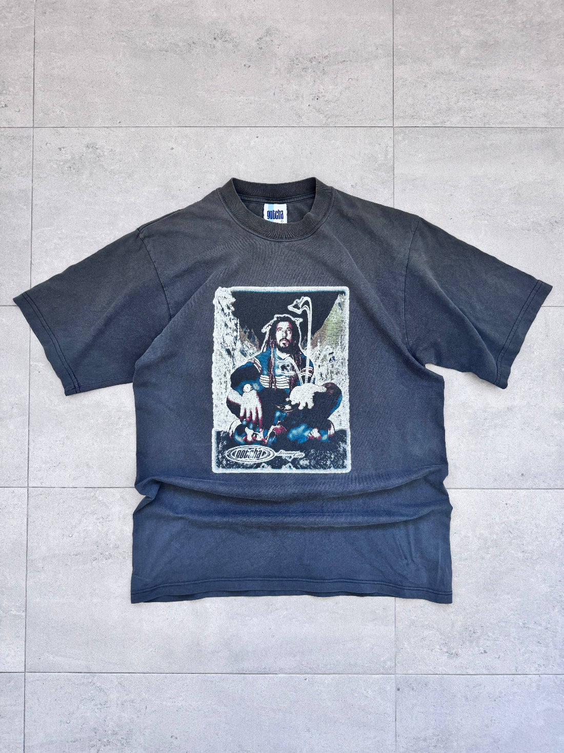 Vintage 90s Gotcha surf t-shirt, faded grey, size L - front