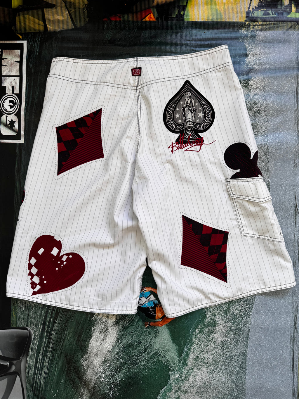 Vintage Y2K Billabong Royal Flush boardshorts, logo detail
