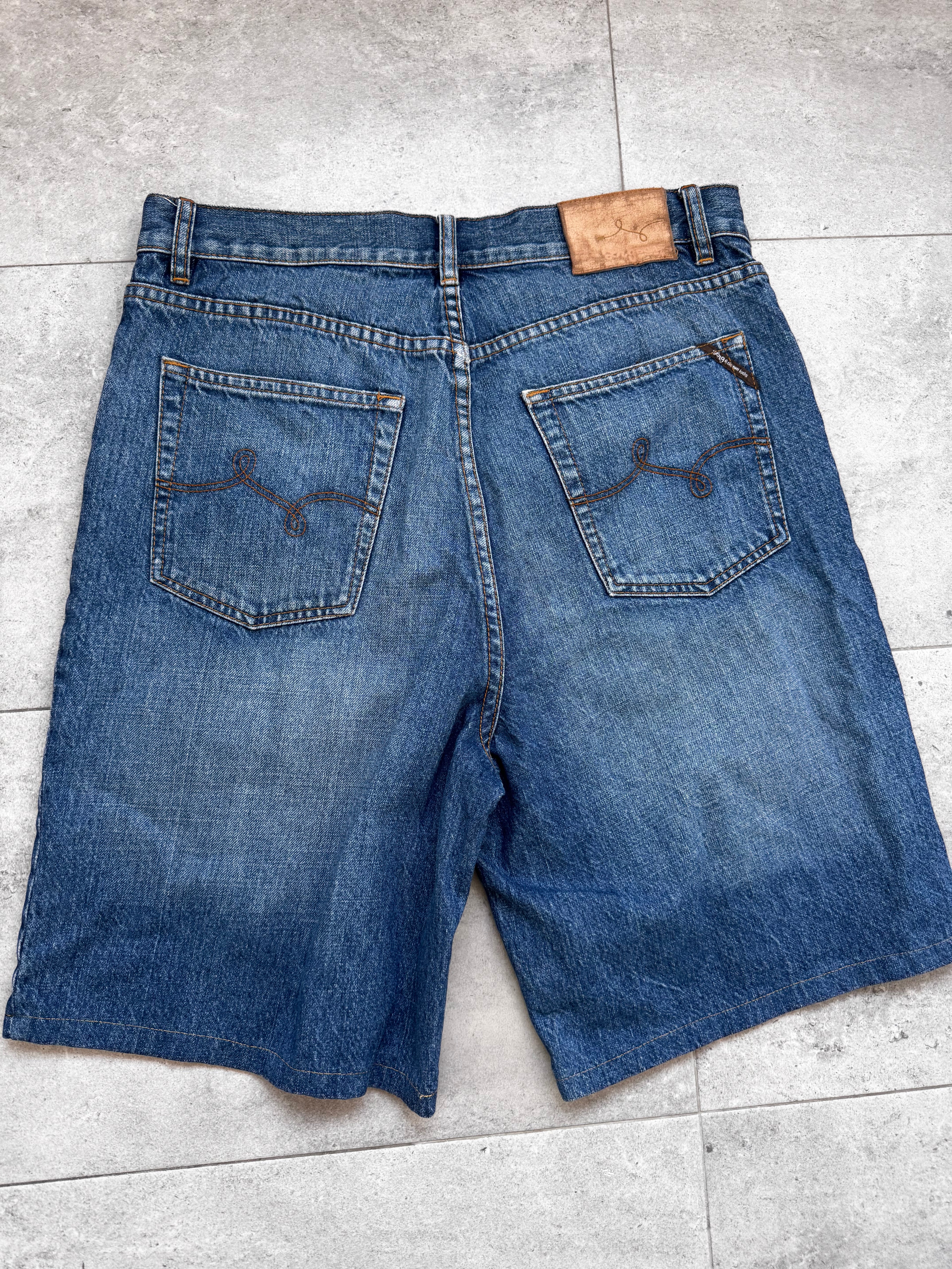 Y2K LRG denim shorts back detail — genuine vintage streetwear surf skate