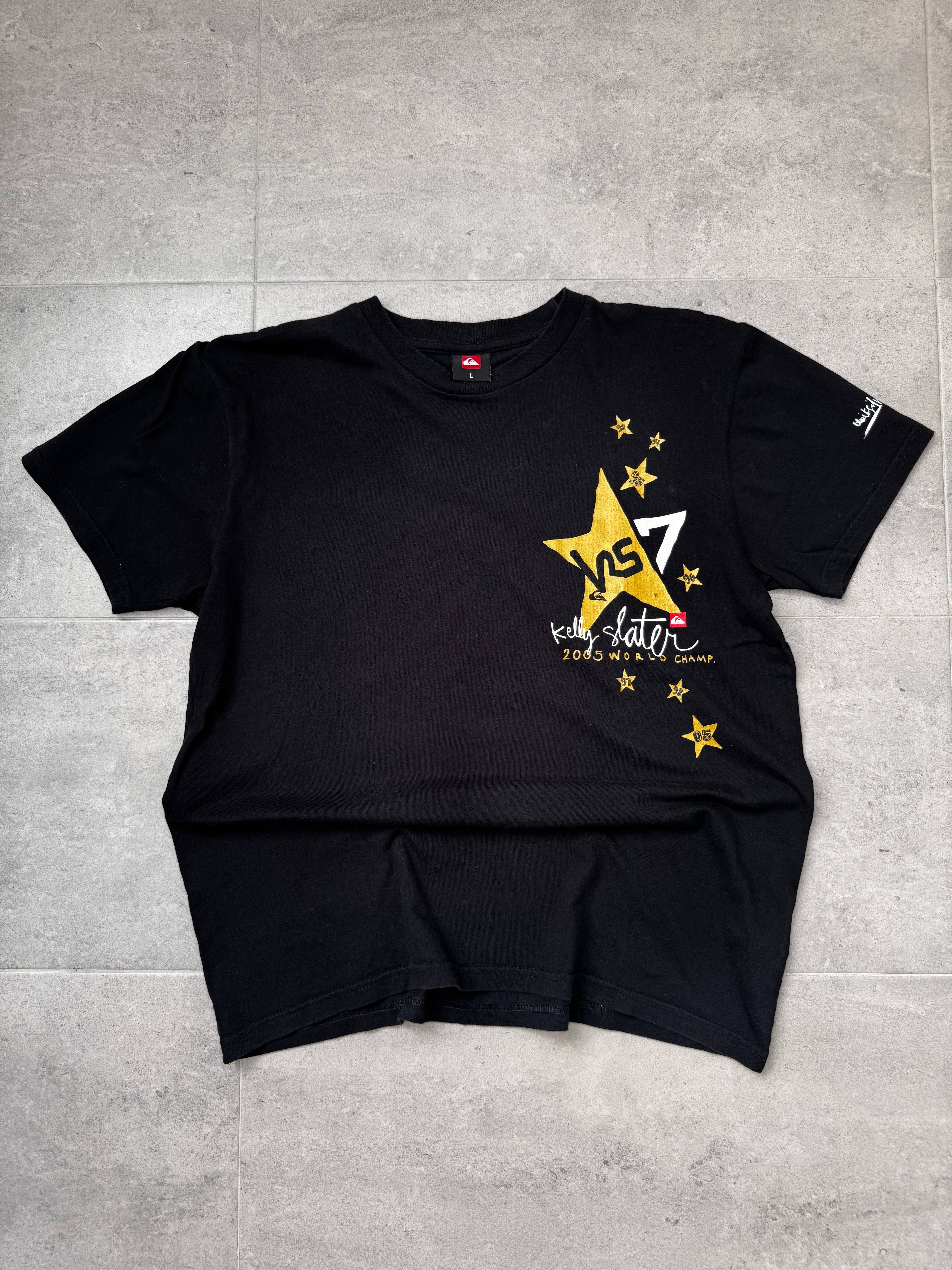 Vintage Y2K Quiksilver Kelly Slater 7x World Champion T-shirt, front view