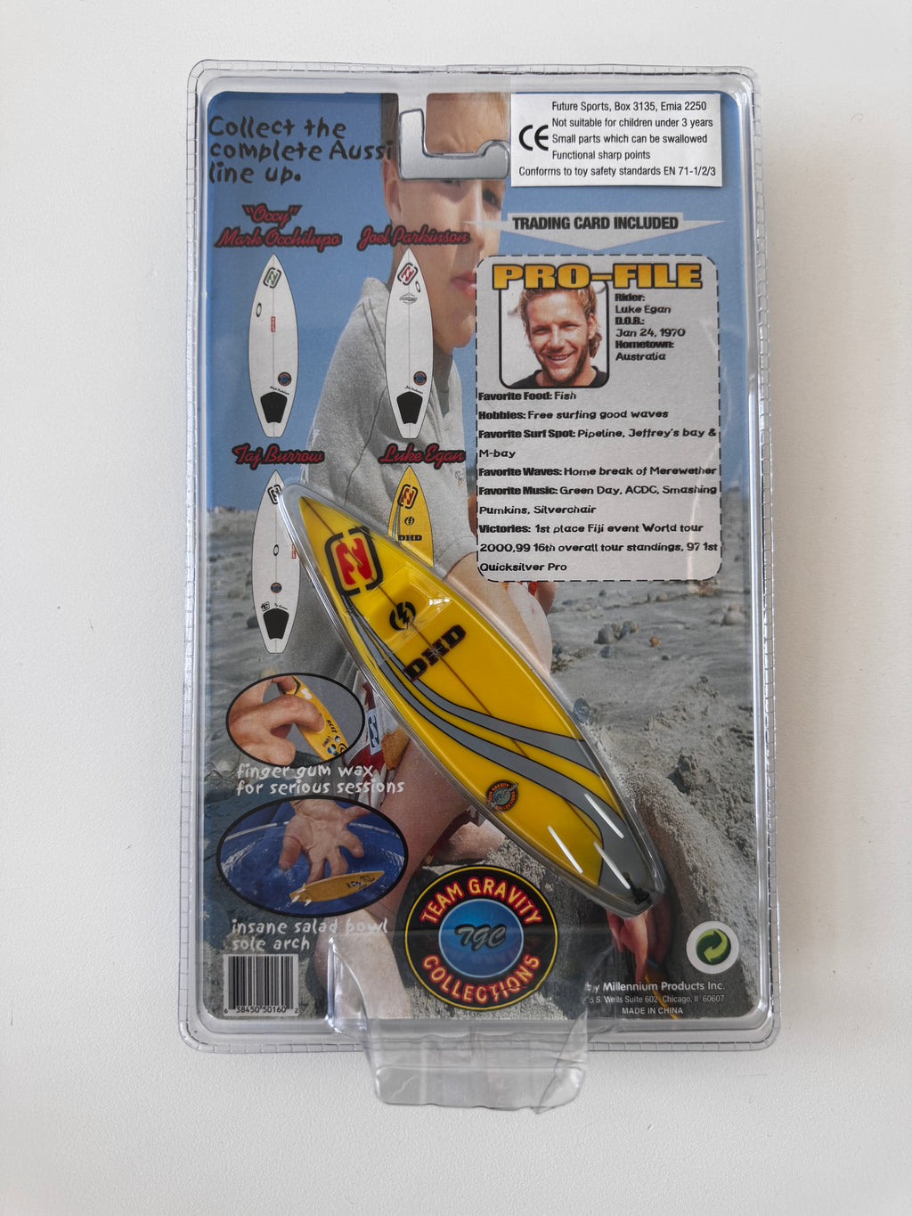 Luke Egan Team Gravity finger surfboard detail — authentic vintage surf collectible Y2K Billabong