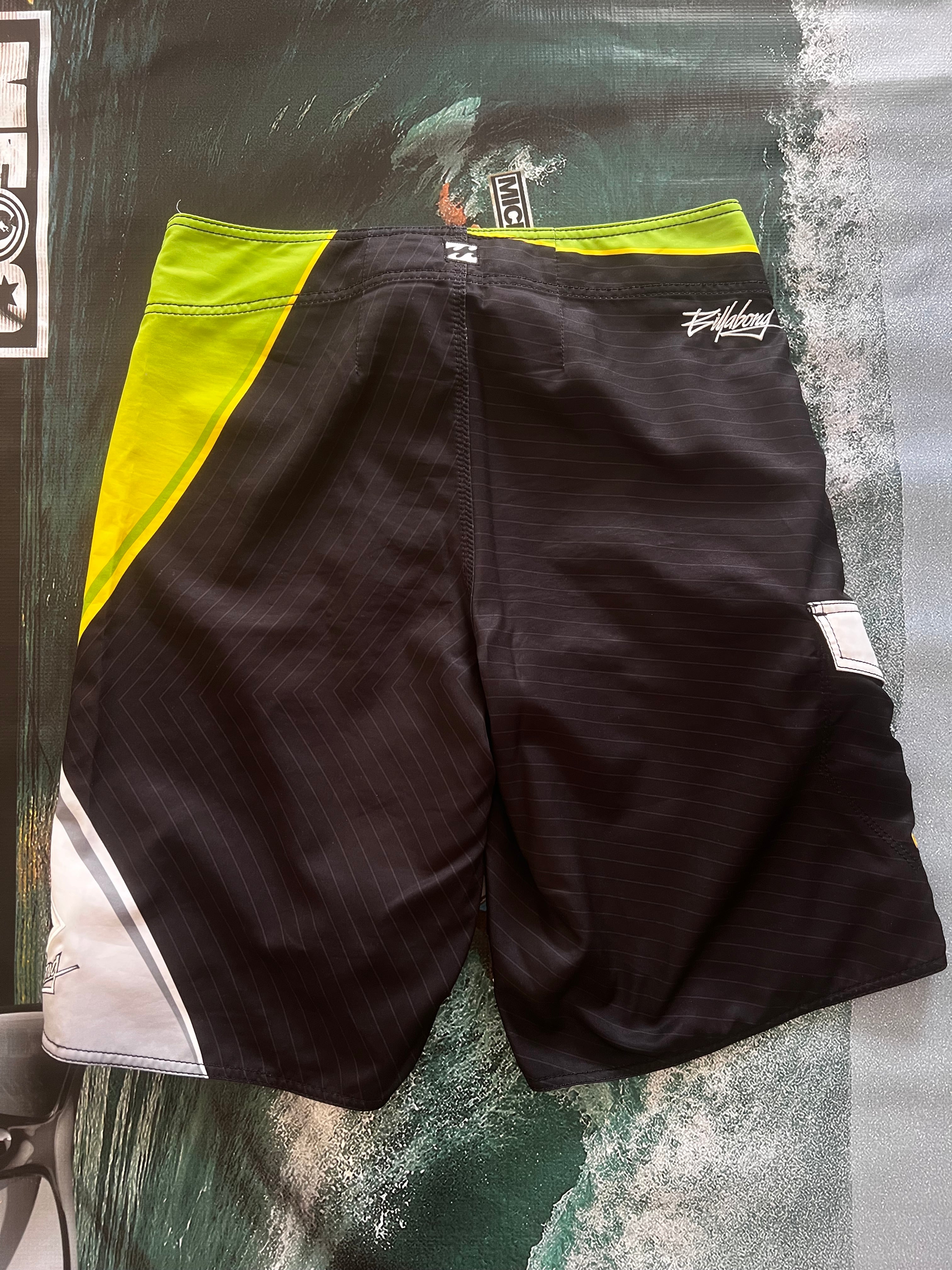 Y2K Billabong Andy Irons Prism boardshorts back — rare signature series vintage surf