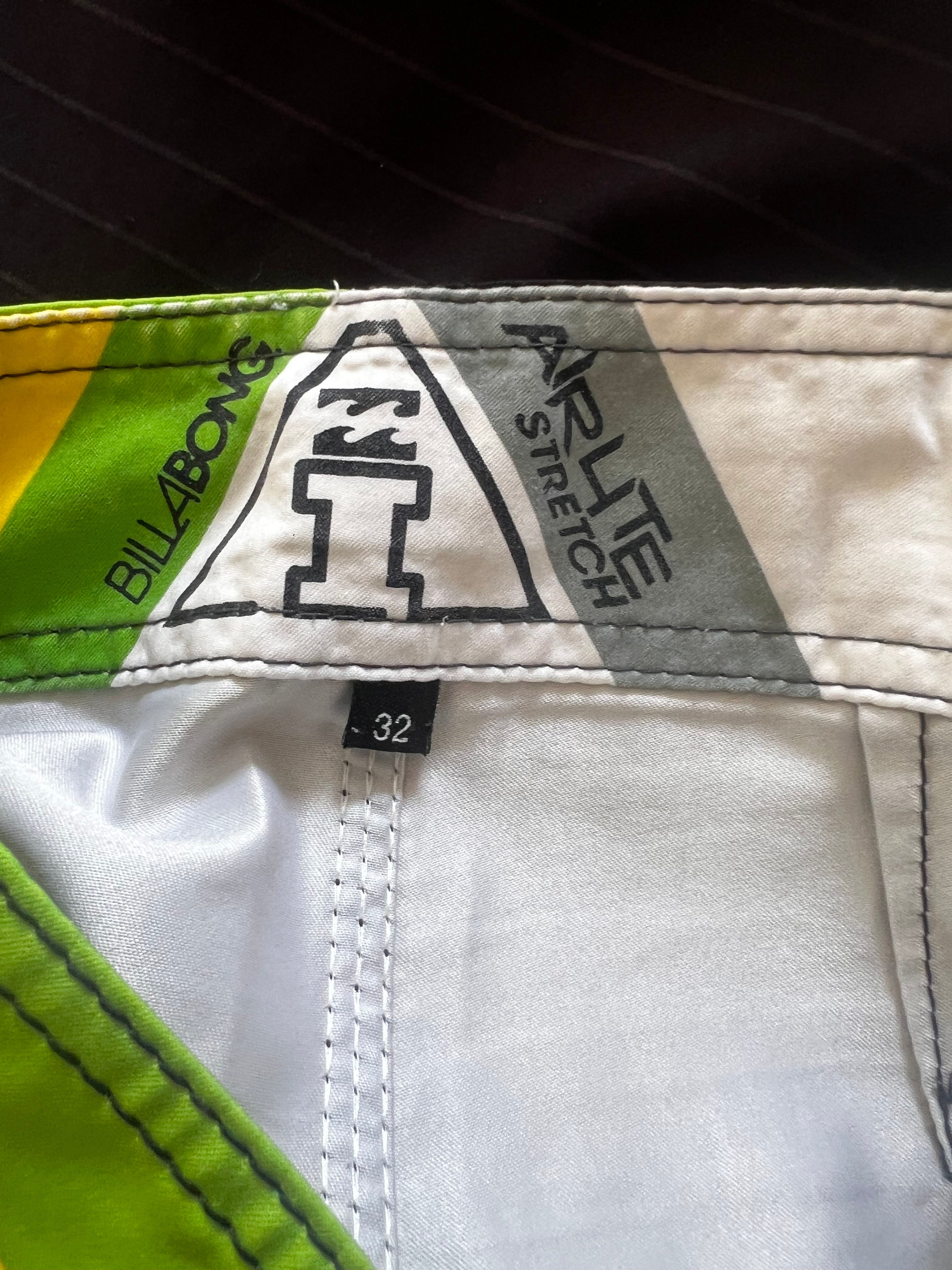 Y2K Billabong Andy Irons Prism boardshorts detail — genuine vintage surfwear collector