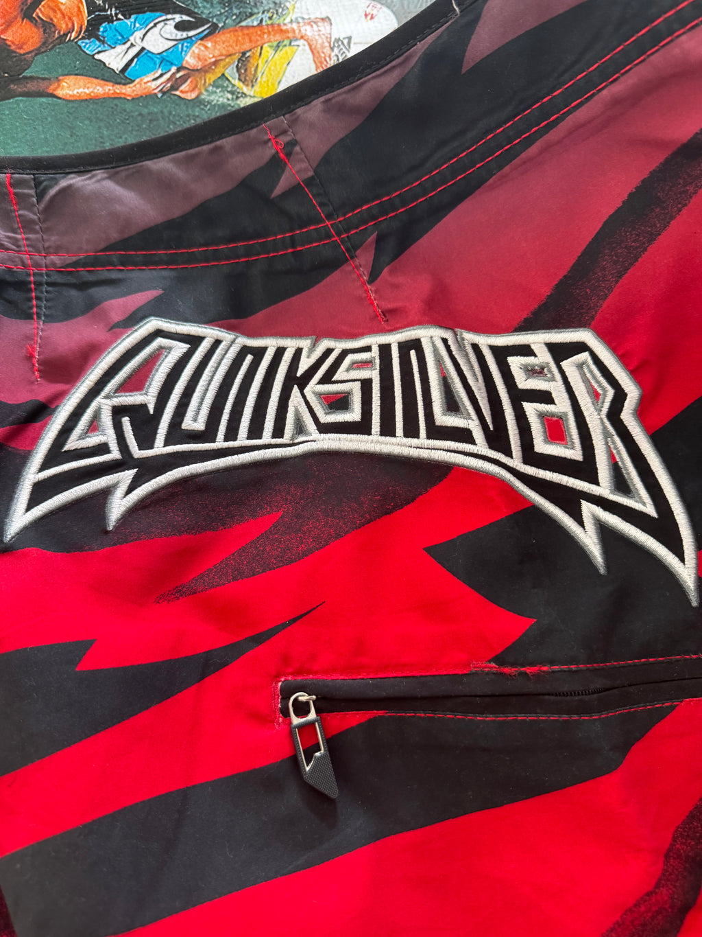 Y2K Quiksilver deadstock boardshorts back detail — authentic vintage surf brand