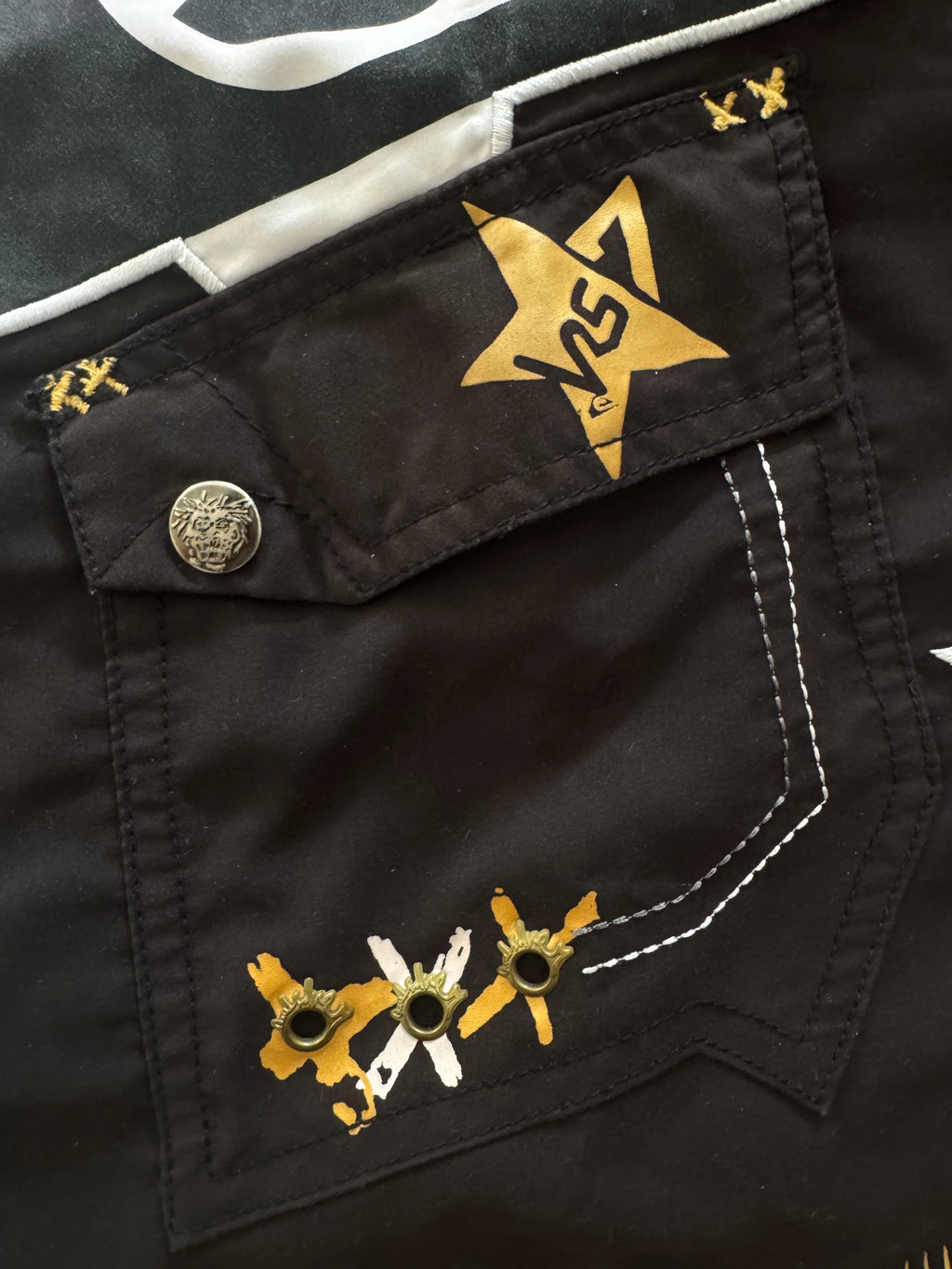 2005 Quiksilver Kelly Slater boardshorts logo detail — genuine vintage surf collectible
