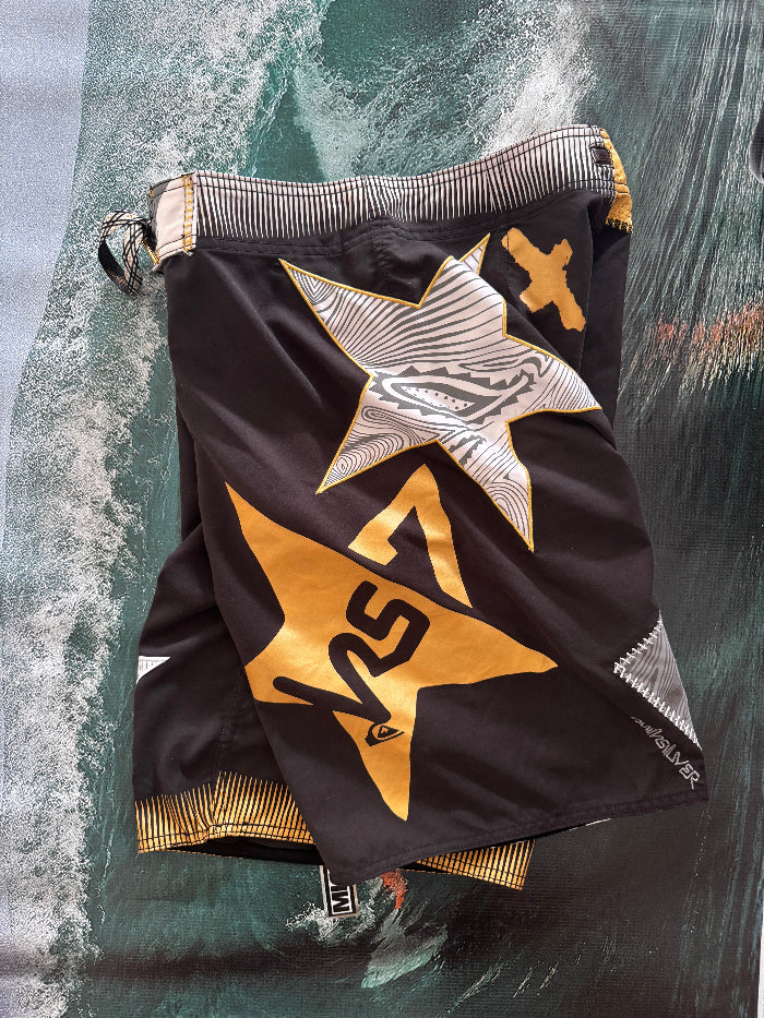 2005 Quiksilver Kelly Slater boardshorts front graphic — authentic vintage surfwear collector