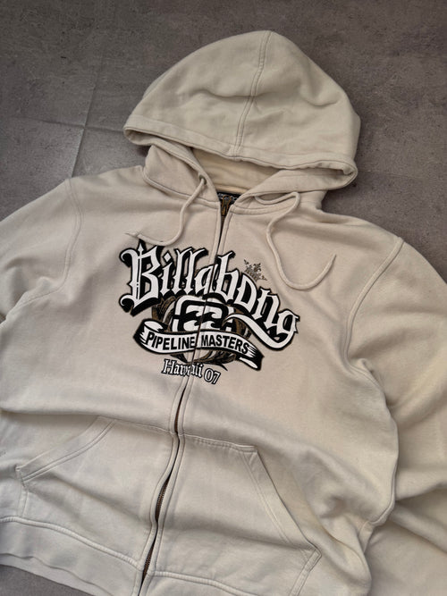 2007 Billabong Pipe Masters hoodie in white and beige, size M, collectable surf sweatshirt - back view