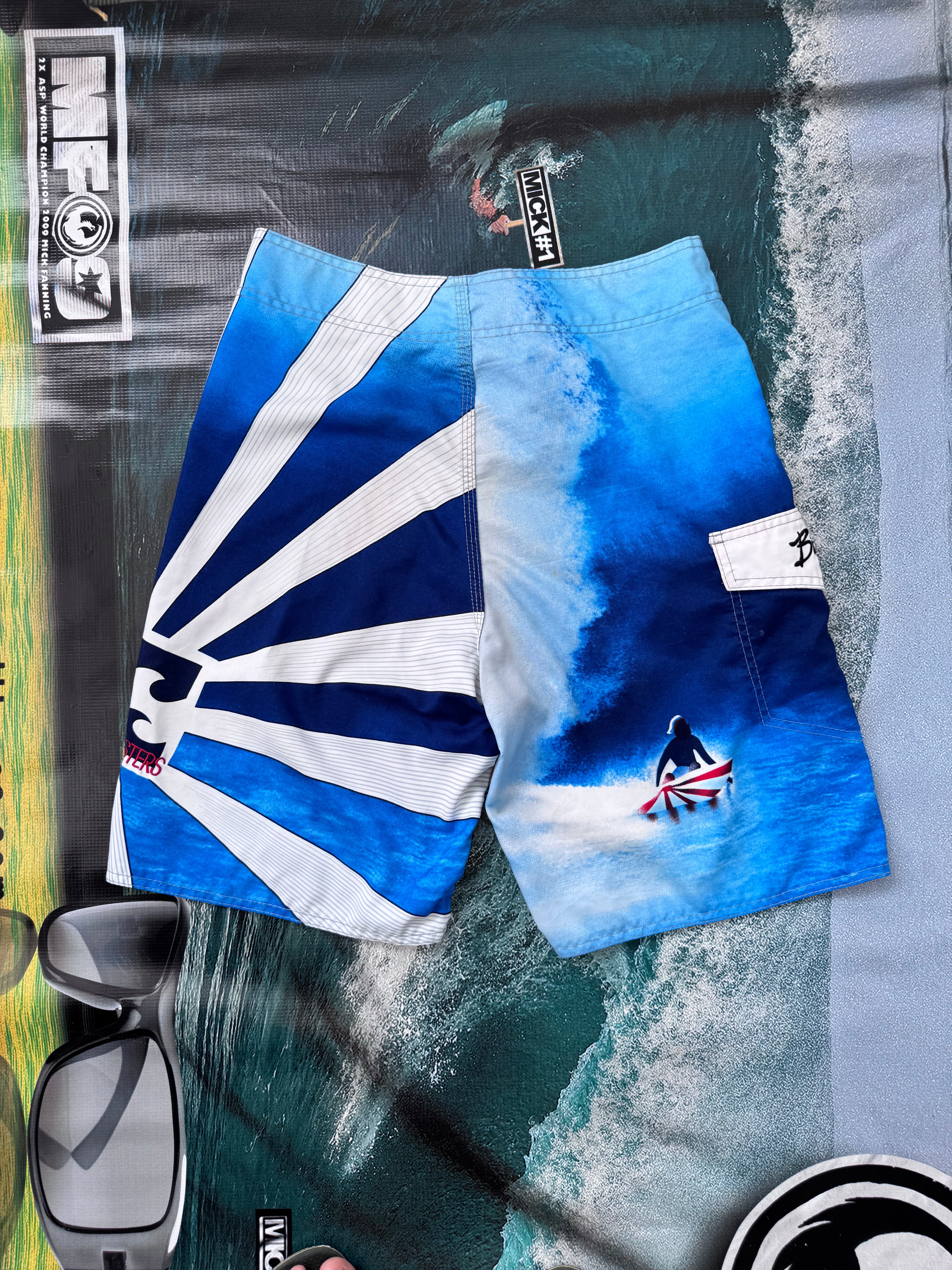 Y2K Billabong Andy Irons boardshorts blue/white size 32 – detail view