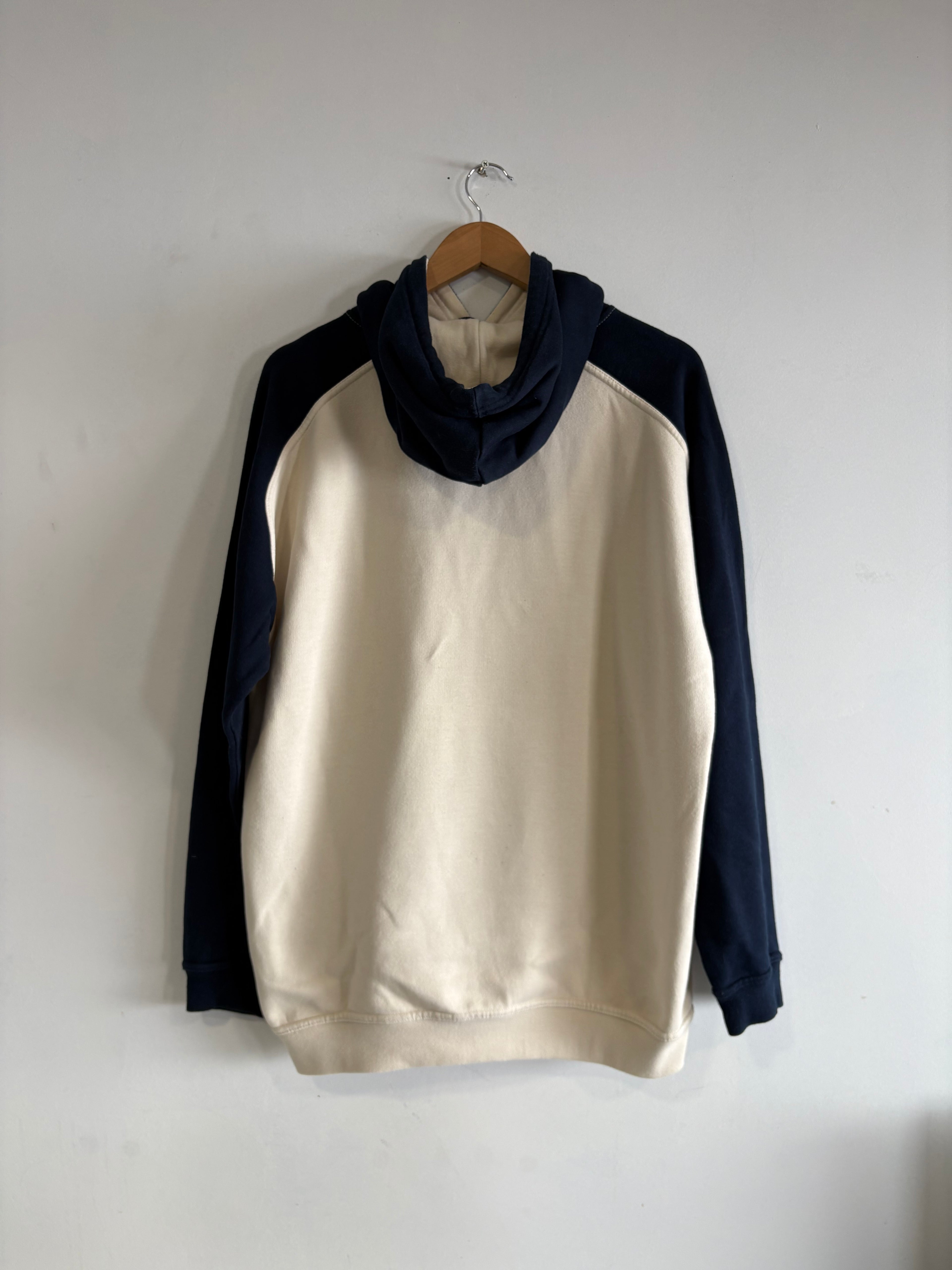 Y2K Quiksilver Hoodie Cream/Navy Embroidered Logo (M)