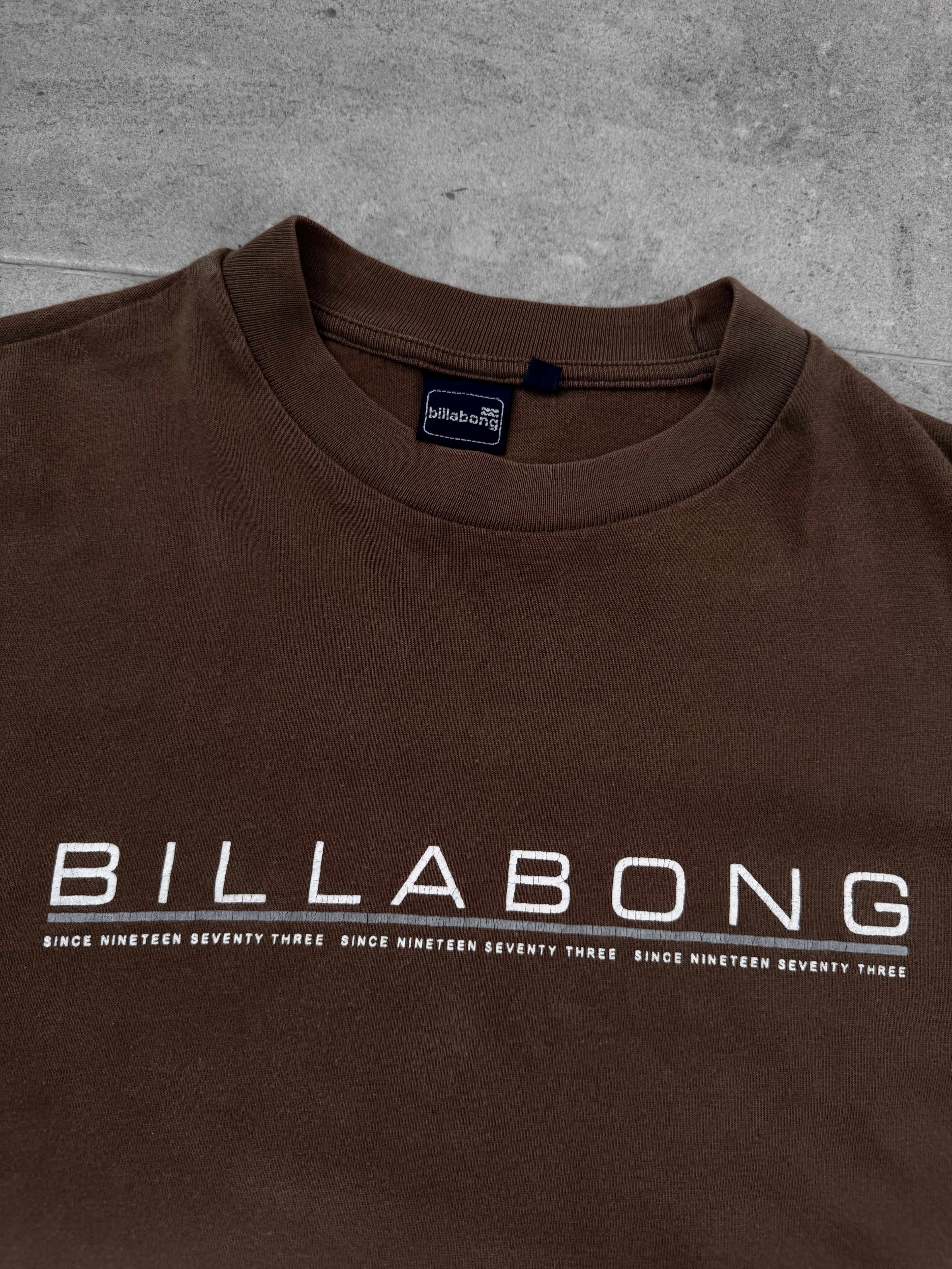 90s Billabong vintage T-shirt in brown, size S, surf and skate tee - back view